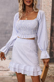 Fashion Color Block Fold U Neck Long Sleeve Two Pieces