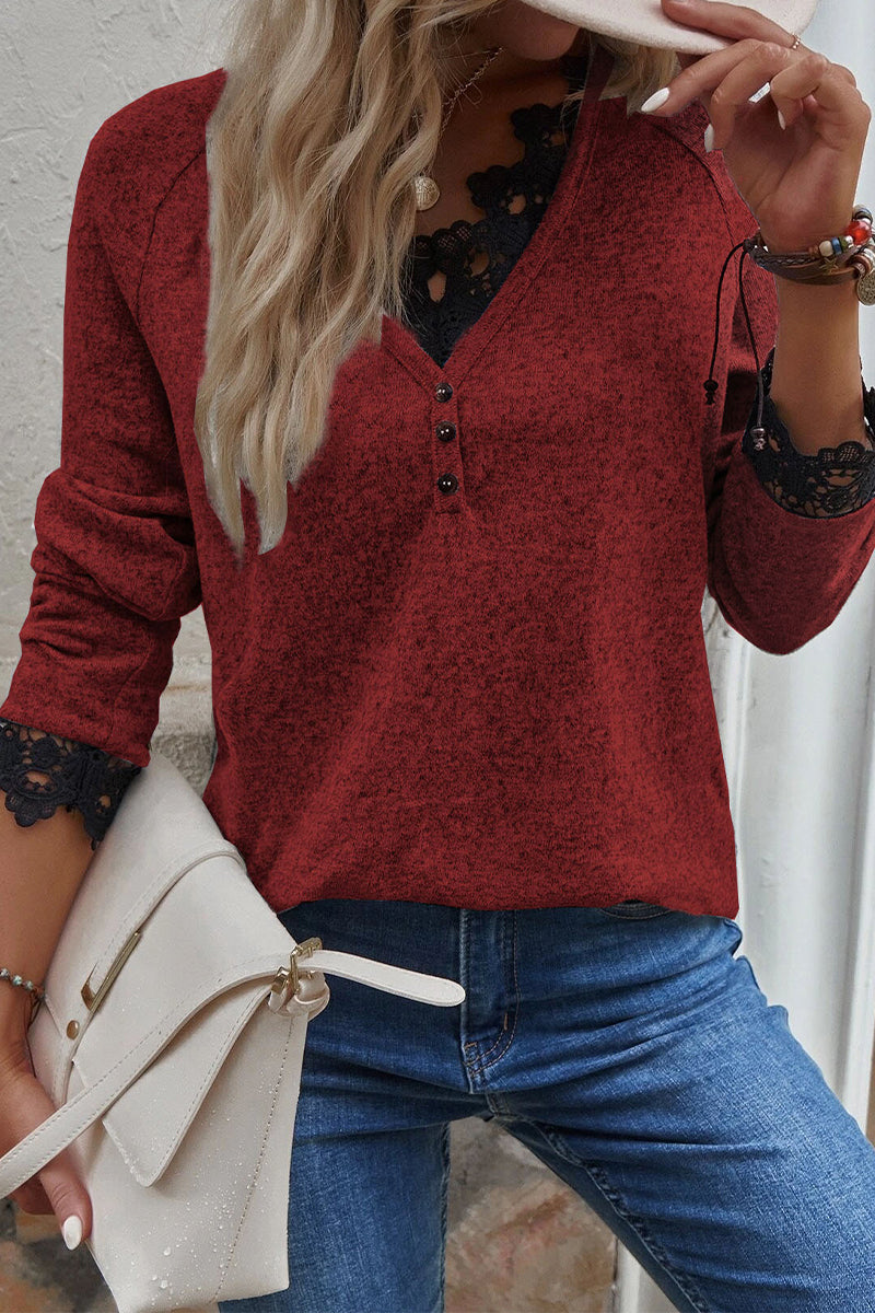Fashion Casual Solid Pullovers V Neck Tops