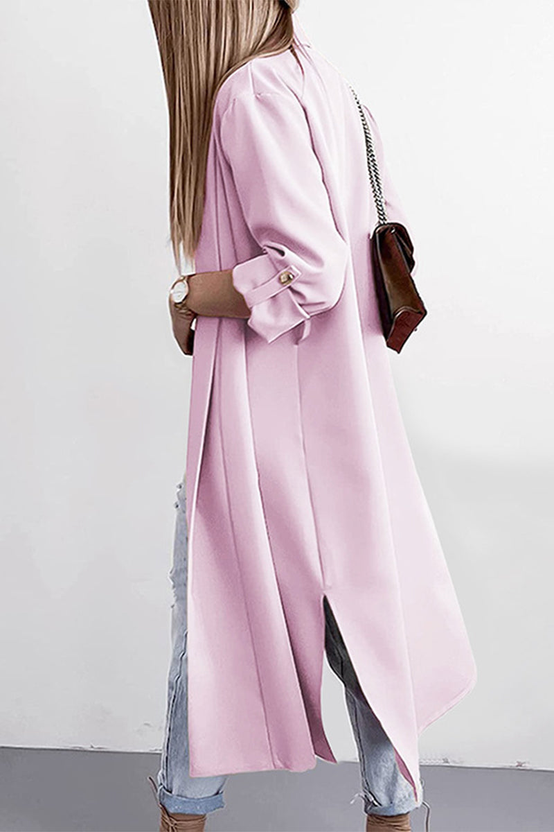 Fashion Elegant Solid Slit Turndown Collar Outerwear