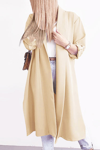 Fashion Elegant Solid Slit Turndown Collar Outerwear