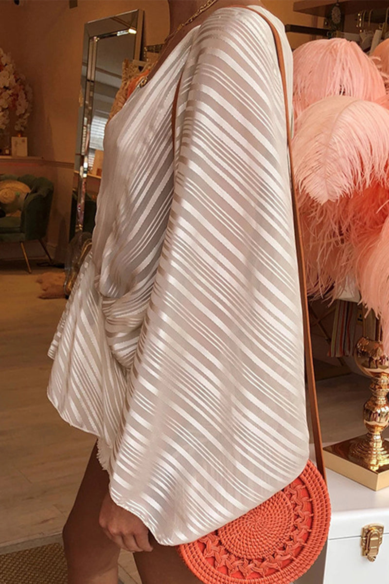 Elegant Striped Patchwork V Neck High Waist Tops(5 Colors)