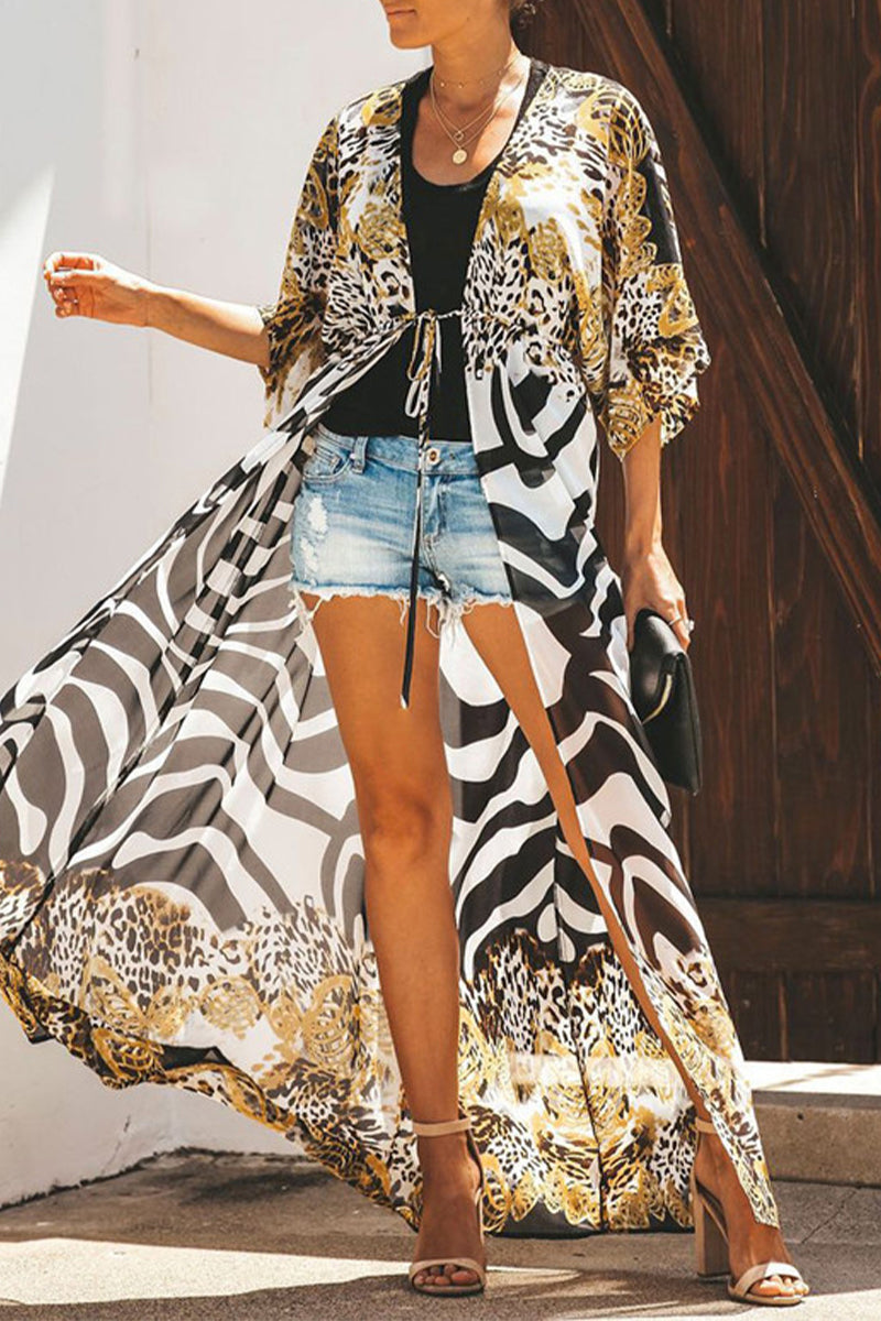 Elegant Vacation Leopard Patchwork Swimwears Cover Up