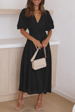 Elegant Solid V Neck A Line Dresses(4 Colors)