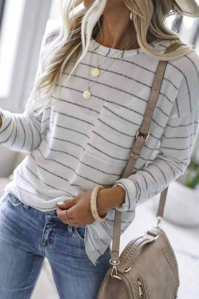Vlovelaw Striped  With Pocket Long Sleeve Top