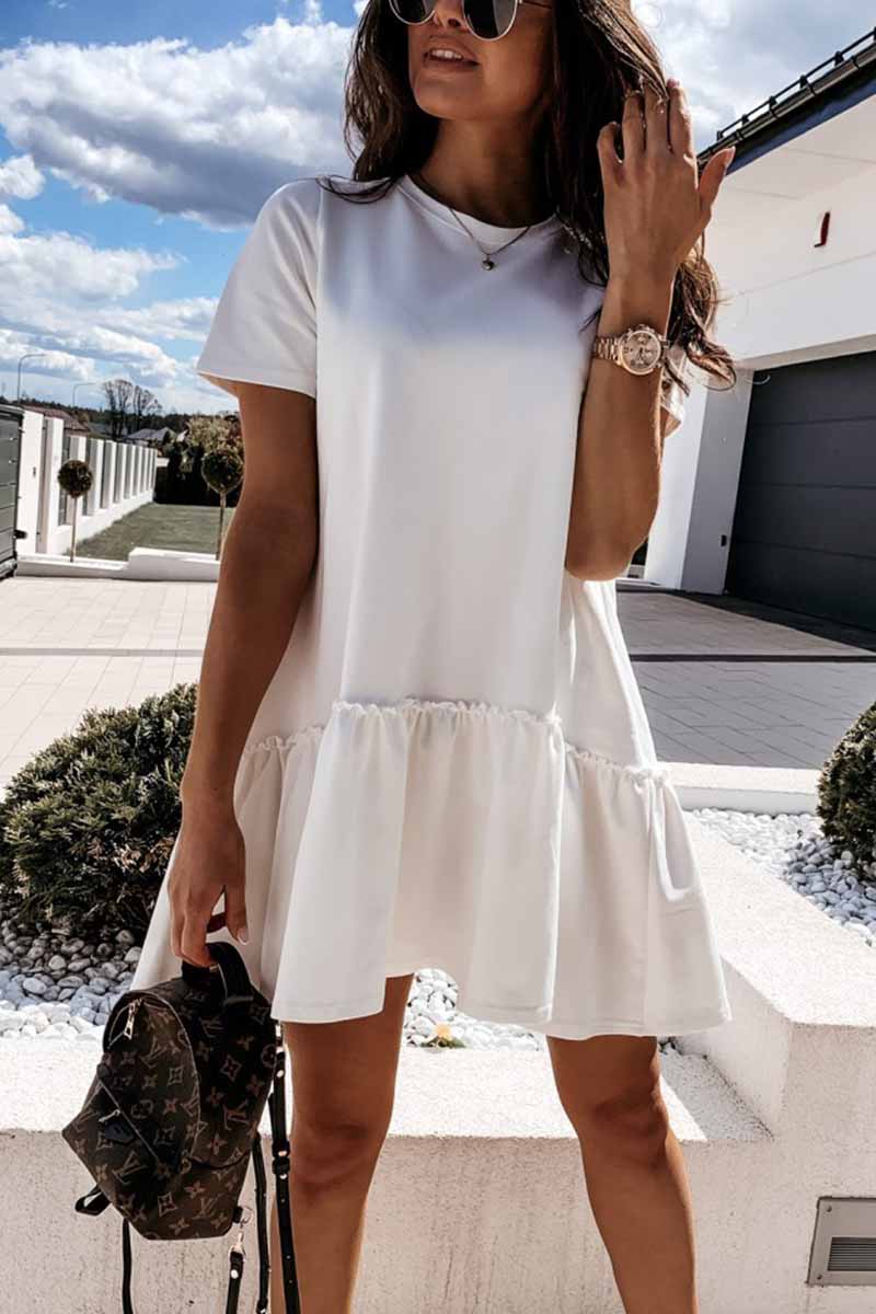 Vlovelaw Solid Ruffled Cute Mini Dresses