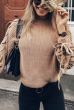 Vlovelaw Tie Round Neck Solid Color Sweater