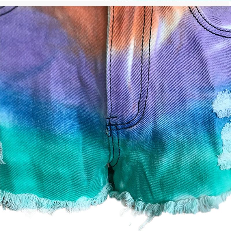 Vlovelaw Summer Tie-Dye Color Denim Shorts