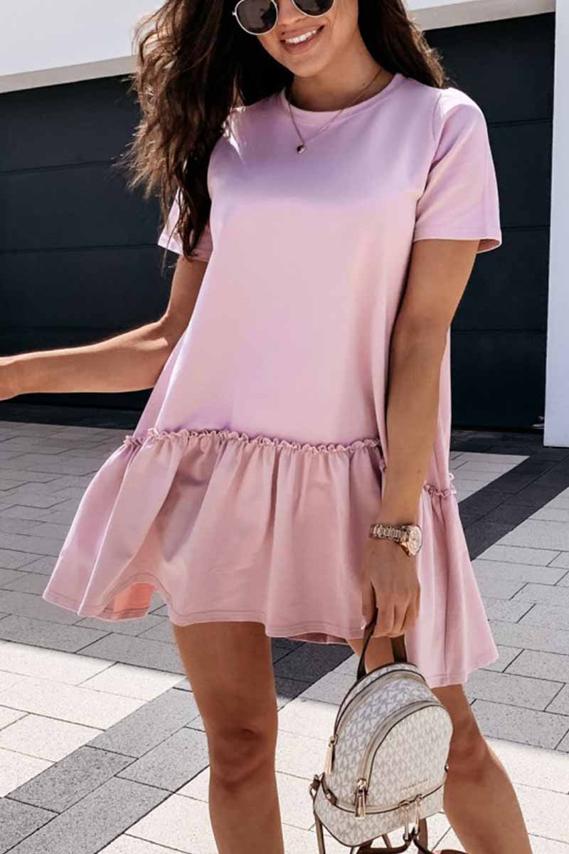 Vlovelaw Solid Ruffled Cute Mini Dresses