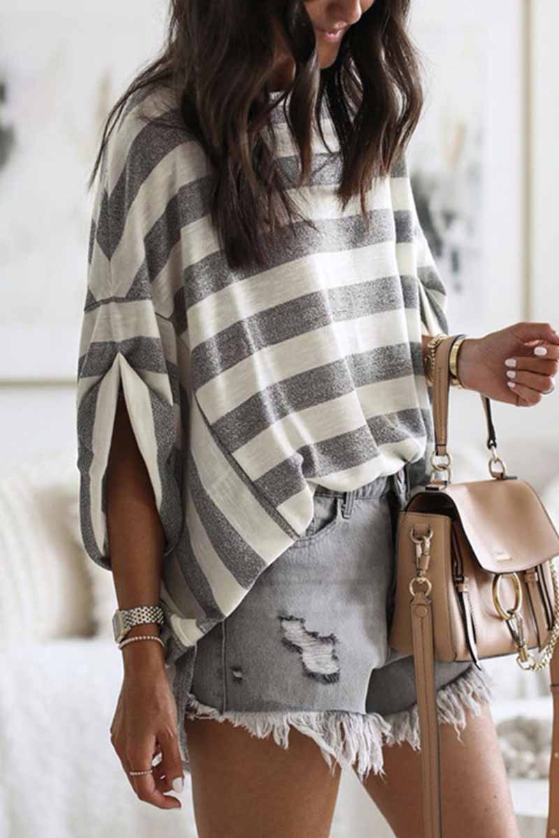 Vlovelaw Striped Loose Round Neck Top
