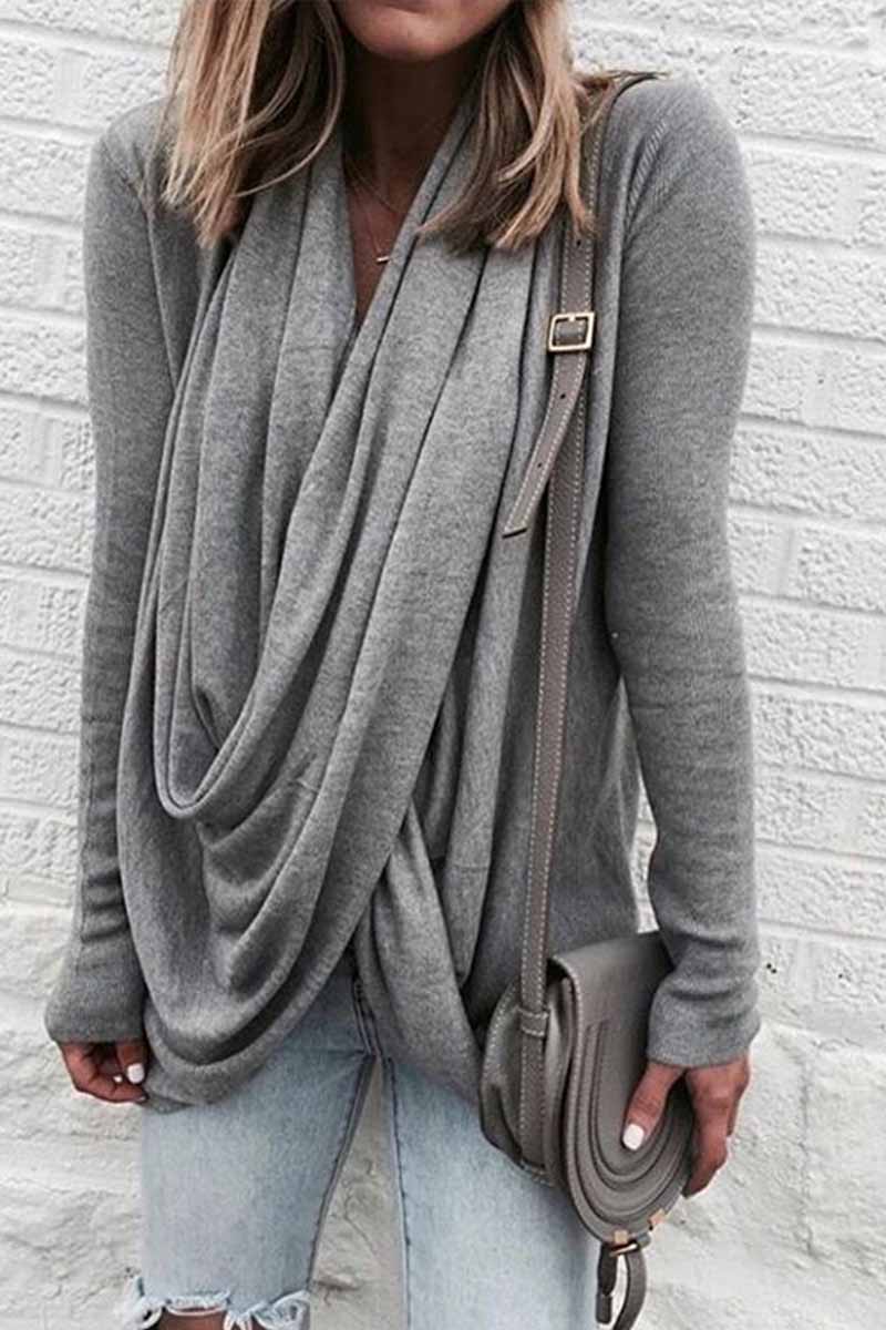 Vlovelaw Solid Long Sleeve Drape Top