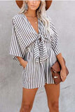 Vlovelaw Striped Short Sleeve Loose Jumpsuit