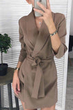 Vlovelaw Solid Color Long Sleeve Suit Collar Mini Dresses(4 Colors)