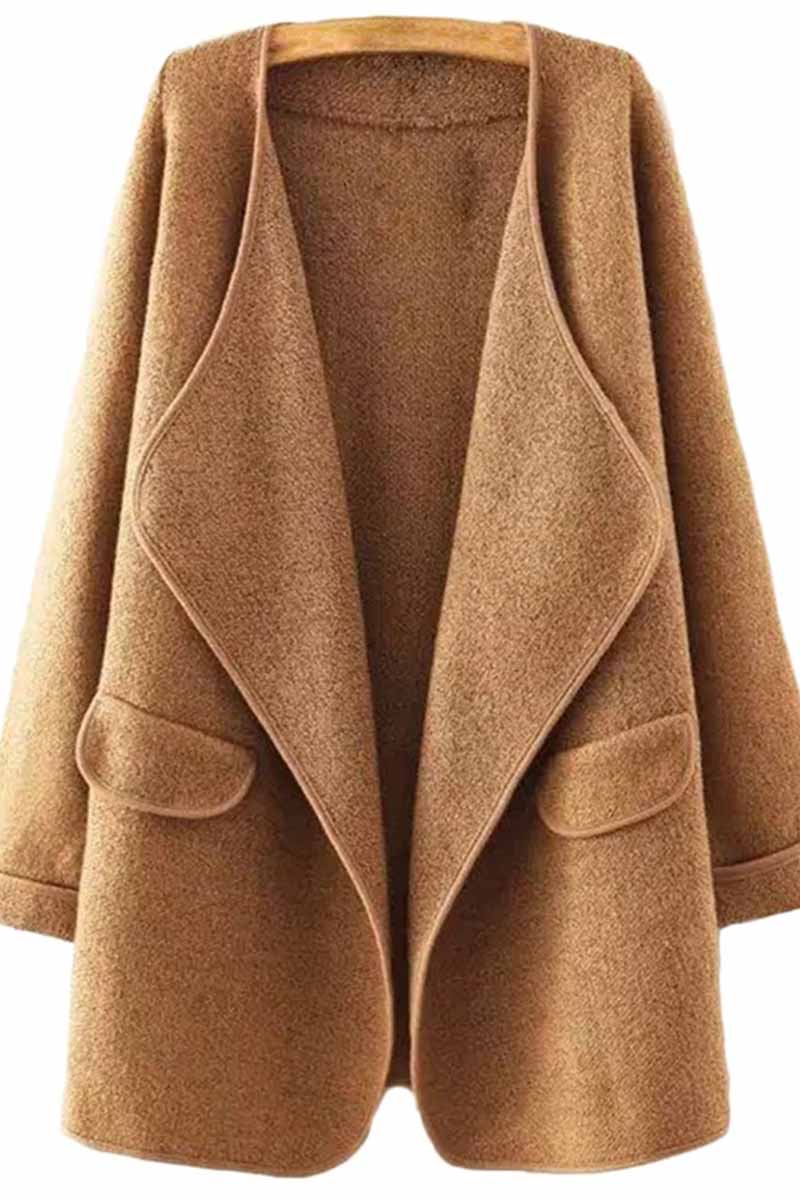 Vlovelaw Solid Color Loose Coat With Pockets