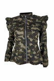 Vlovelaw Stand-up Collar Camouflage Ruffle Jacket
