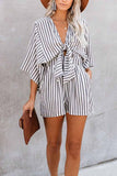 Vlovelaw Striped Short Sleeve Loose Jumpsuit