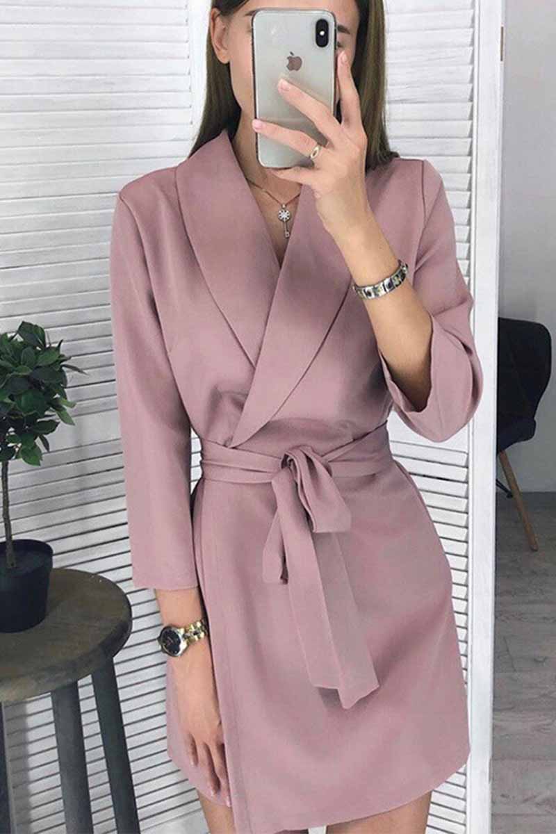 Vlovelaw Solid Color Long Sleeve Suit Collar Mini Dresses(4 Colors)