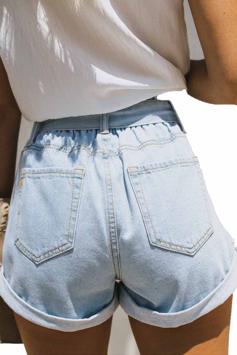 Vlovelaw Summer Women's Belt Lace Denim Shorts