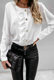 Vlovelaw Solid Color Long-Sleeved Ruffled Button Shirt Tops（3 colors）