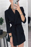 Vlovelaw Solid Color Long Sleeve Suit Collar Mini Dresses(4 Colors)