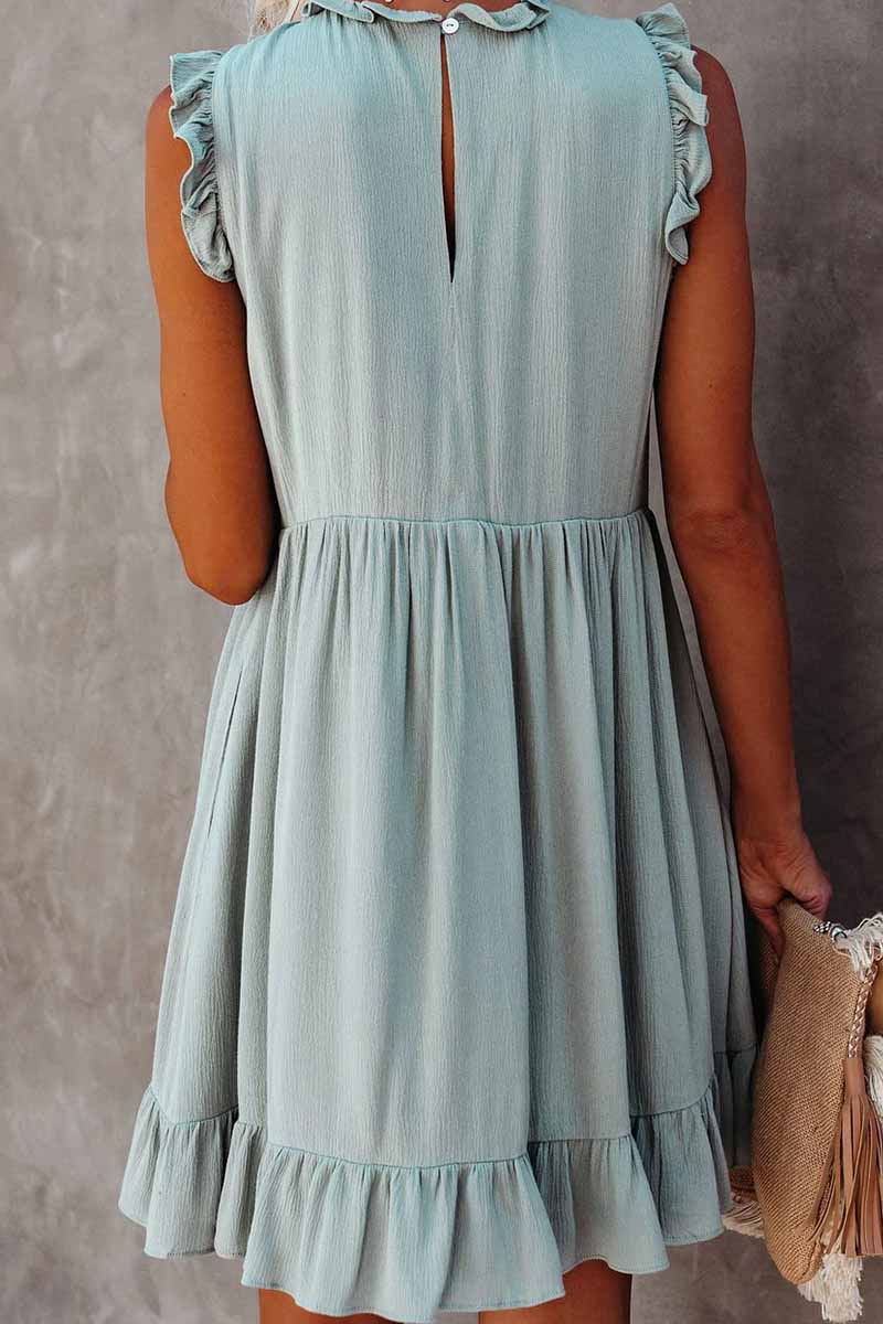 Vlovelaw Solid Color Ruffled Waist Mini Dress