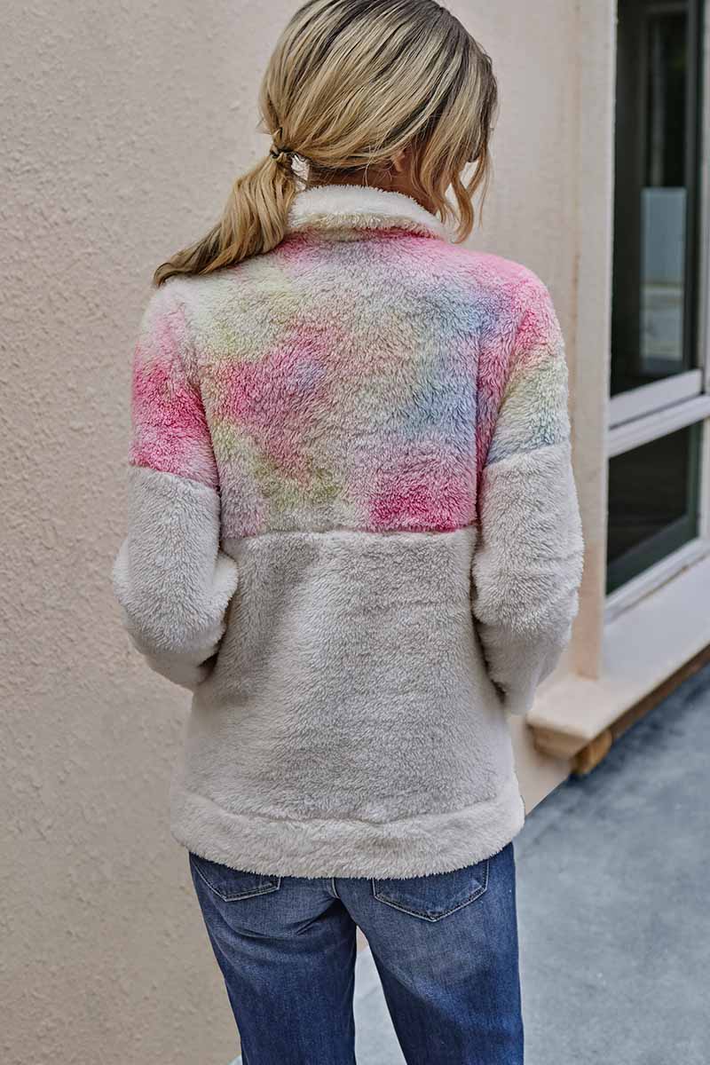 Vlovelaw Tie-dye Stitching Plush Top With Pockets