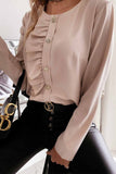 Vlovelaw Solid Color Long-Sleeved Ruffled Button Shirt Tops（3 colors）