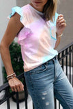 Vlovelaw Tie-Dye ruffled O Neck purple T-shirt