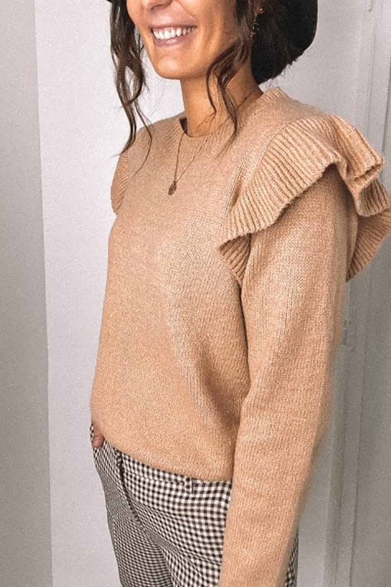 Vlovelaw Solid Color Ruffle Knitted Sweater