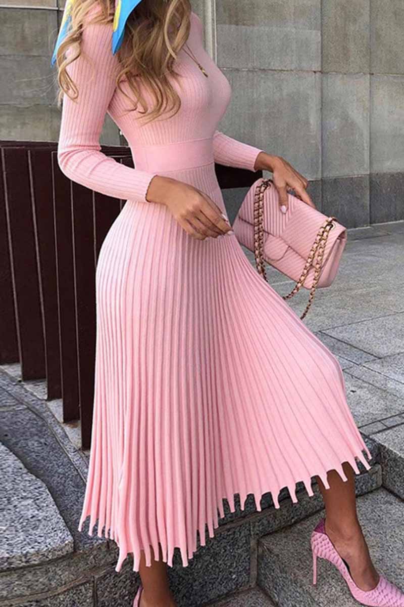 Vlovelaw Solid Color Loose Pleated Knitted Midi Dresses