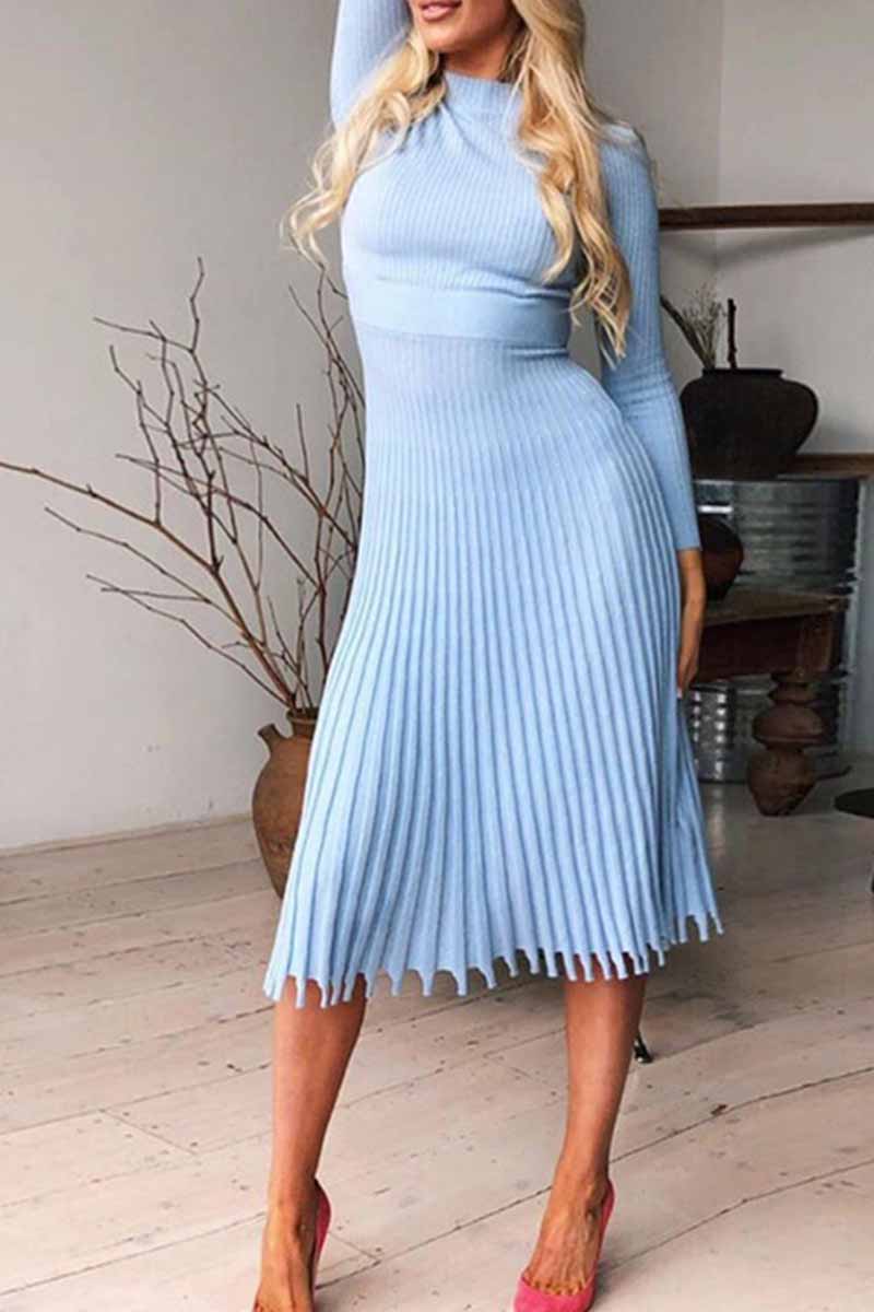 Vlovelaw Solid Color Loose Pleated Knitted Midi Dresses
